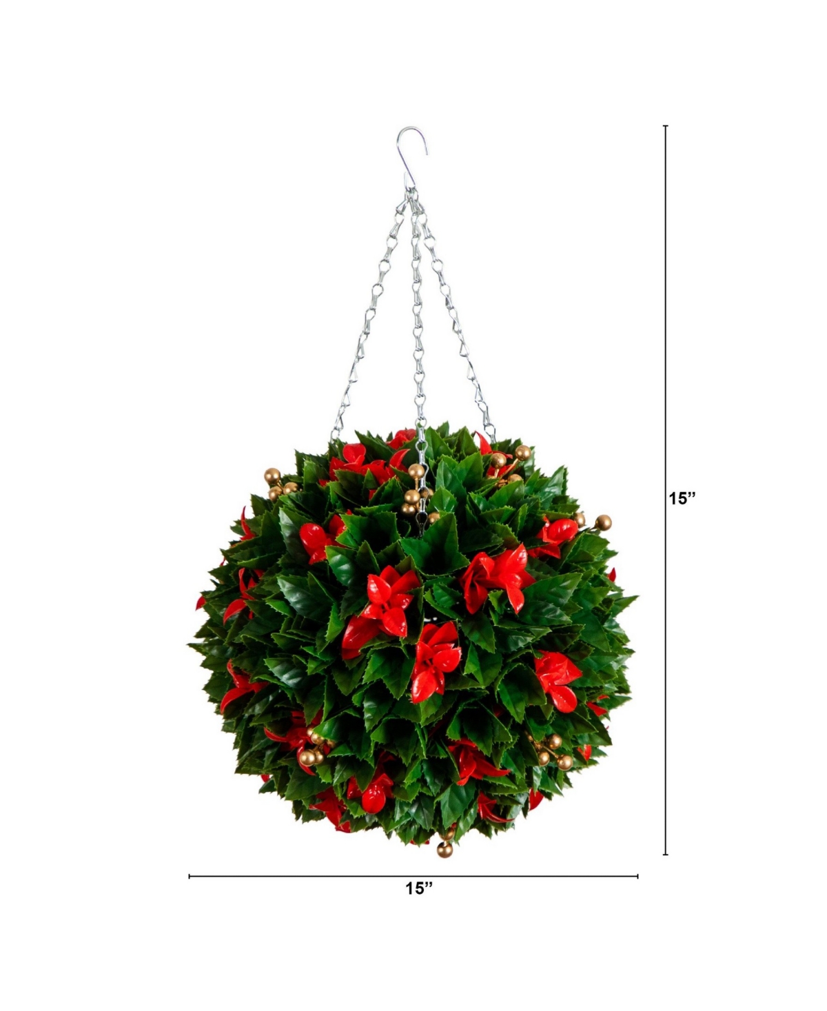 Nearly Natural 15" Uv Resistant Artificial Tip Photinia Christmas Hanging Ball Indoor And Outdoor In Multi