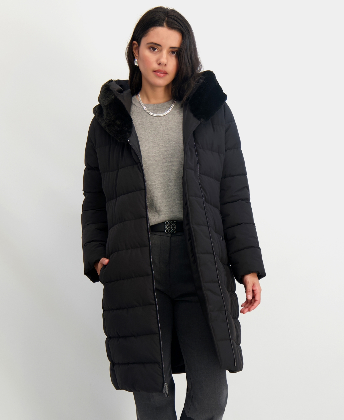 Tahari Puffer Coat In Black