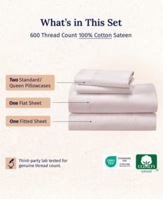5-Star Sheet Set, 600 Thread Count Cotton Sateen, Soft & Crisp Bed Sheets - Queen