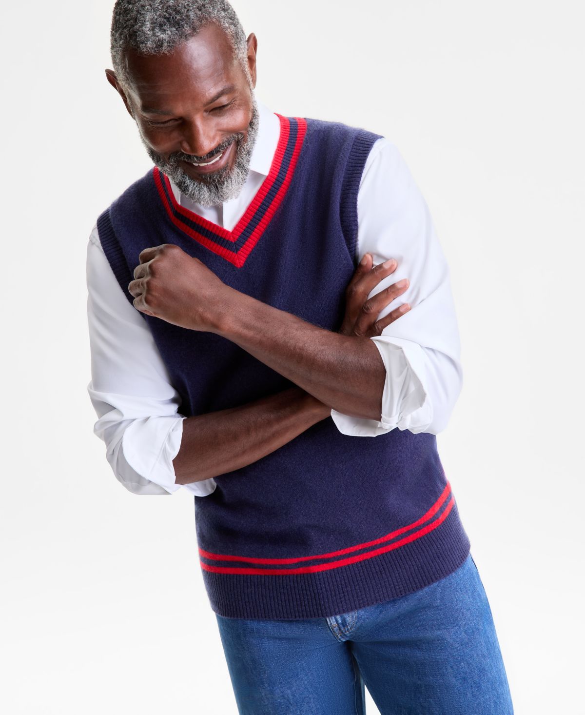 Мужской свитер-жилет из 100% кашемира обычного покроя с V-образным вырезом, эксклюзивный от Macy's