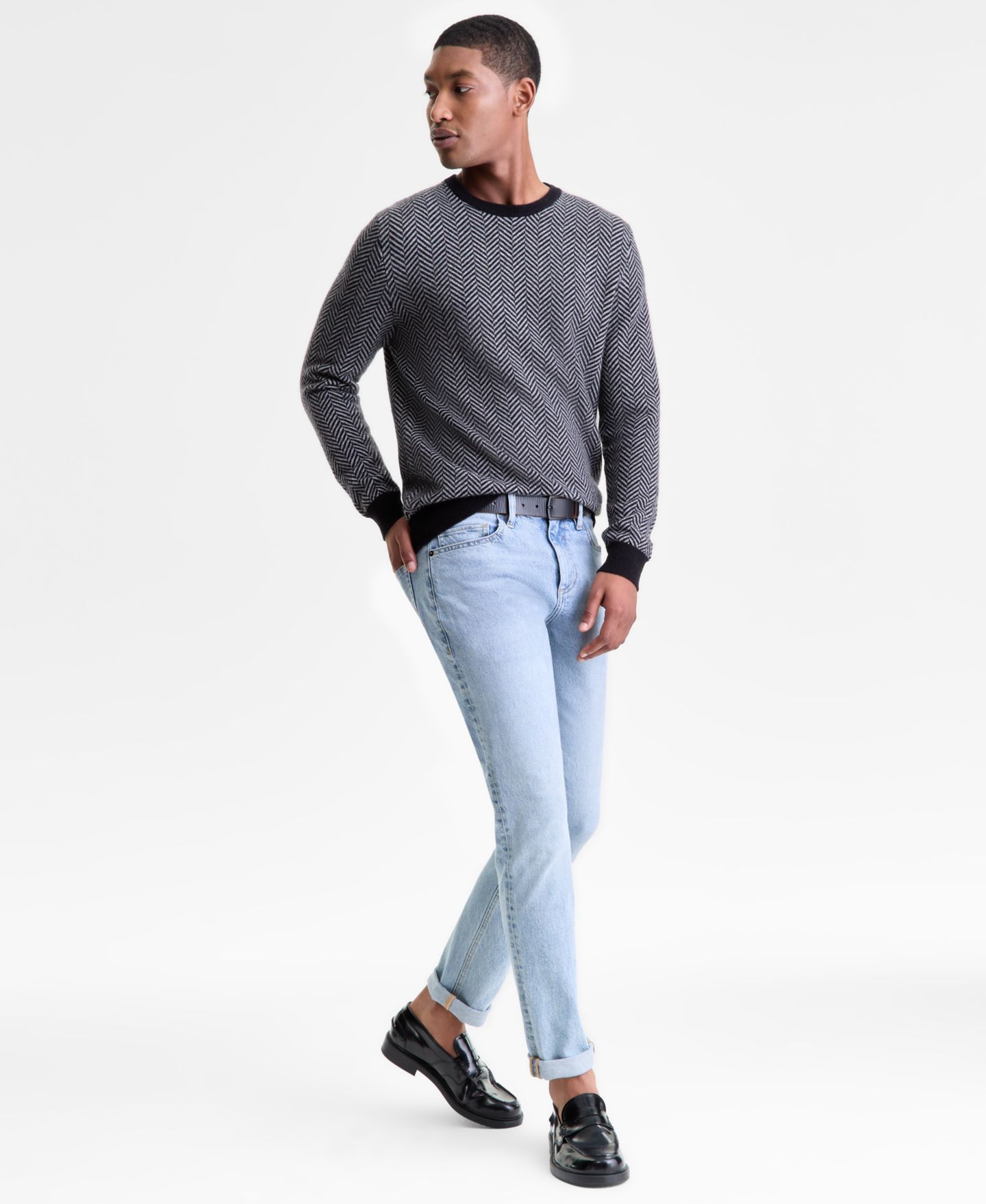 Мужской свитер Club Room Regular-Fit Herringbone 100% Cashmere, цвет: Чёрный — фото 2