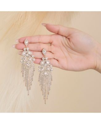 Crystal Fan Drop Earrings in Silver-Tone