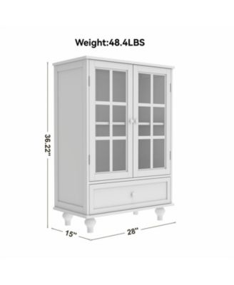 Storage Cabinet with Double Glass Doors and Drawer
