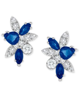 Sapphire (1-5/8 ct. t.w.) & Diamond (5/8 ct. t.w.) Mixed Cut Cluster Stud Earrings in 14k White Gold