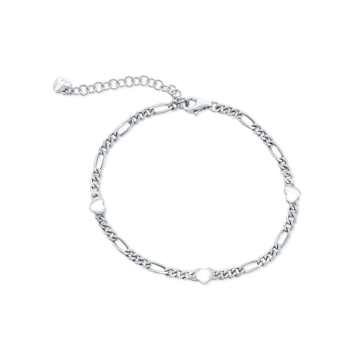 Sterling Silver, Heart Figaro Bracelet - Silver
