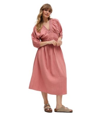 Women's Soipoi Ruched V-Neck Midi Dress