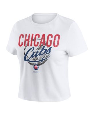 Women's White Chicago Cubs Distressed Cropped Baby T-Shirt