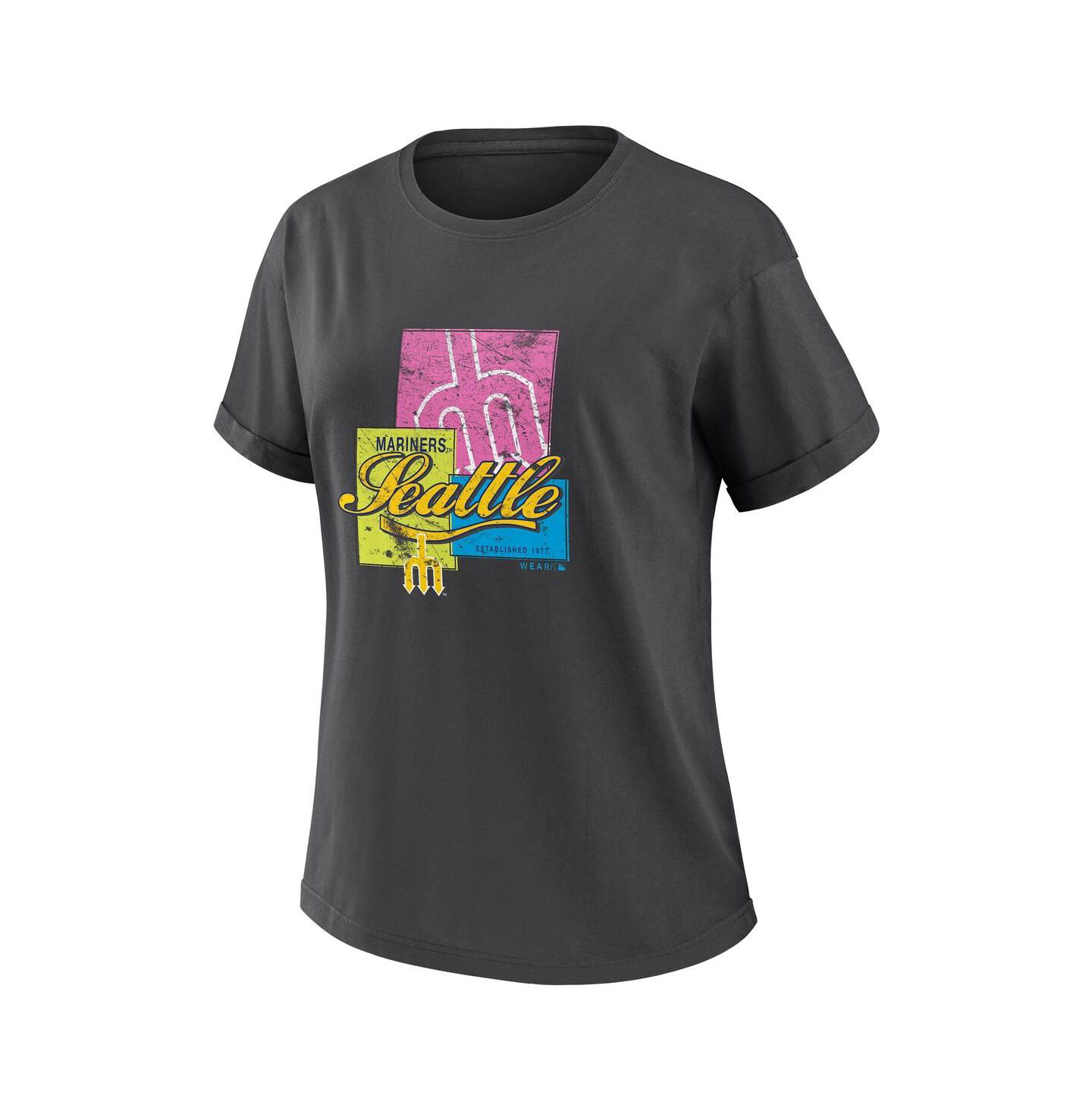 Женская футболка WEAR by Erin Andrews Charcoal Seattle Mariners Domestic Box Color Boyfriend — фото 3