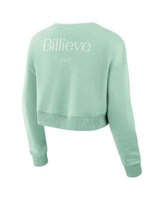 Women's Mint Buffalo Bills Studio Tri-Blend Cropped Pullover Sweatshirt