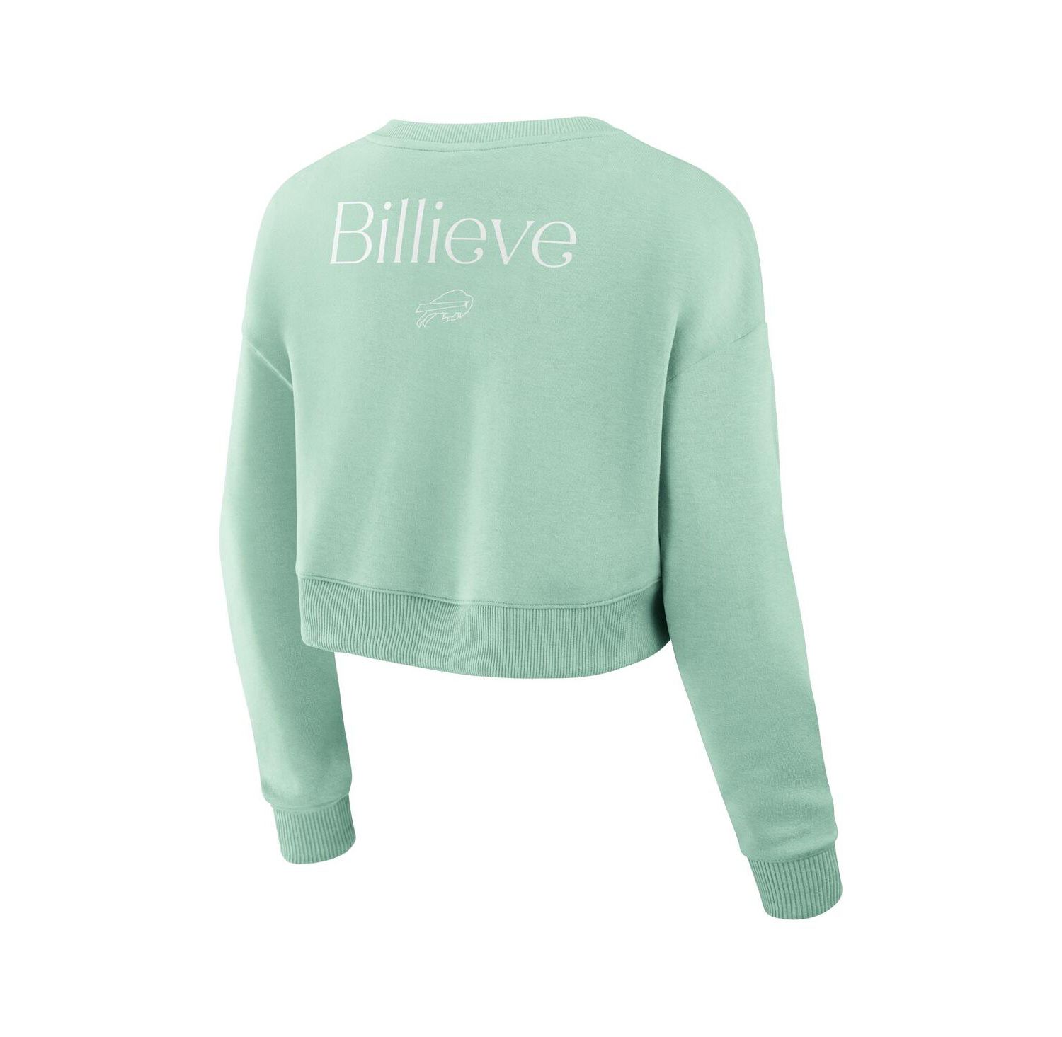 Women's Mint Buffalo Bills Studio Tri-Blend Cropped Pullover Sweatshirt