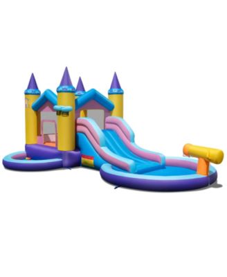 Kids Inflatable Water Slide w/ Slide Splash Pool Water Cannon w/ 735W Blower