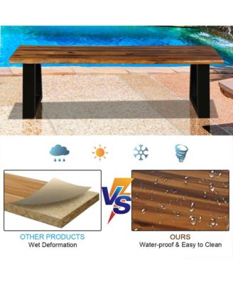 2 PCS Solid Acacia Wood Patio Bench Dining Bench Outdoor W/Rustic Metal Legs