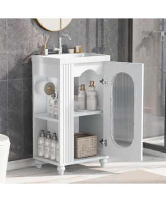 20" MDF & Ceramic Adjustable Shelf Bathroom Vanity with TP Holder & Sink