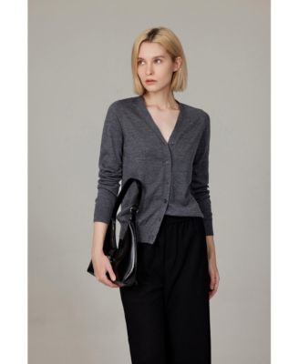 Women's Merino Wool Light Weight Cardigan Ultra Soft Fine Gauge V Neck Sweaters