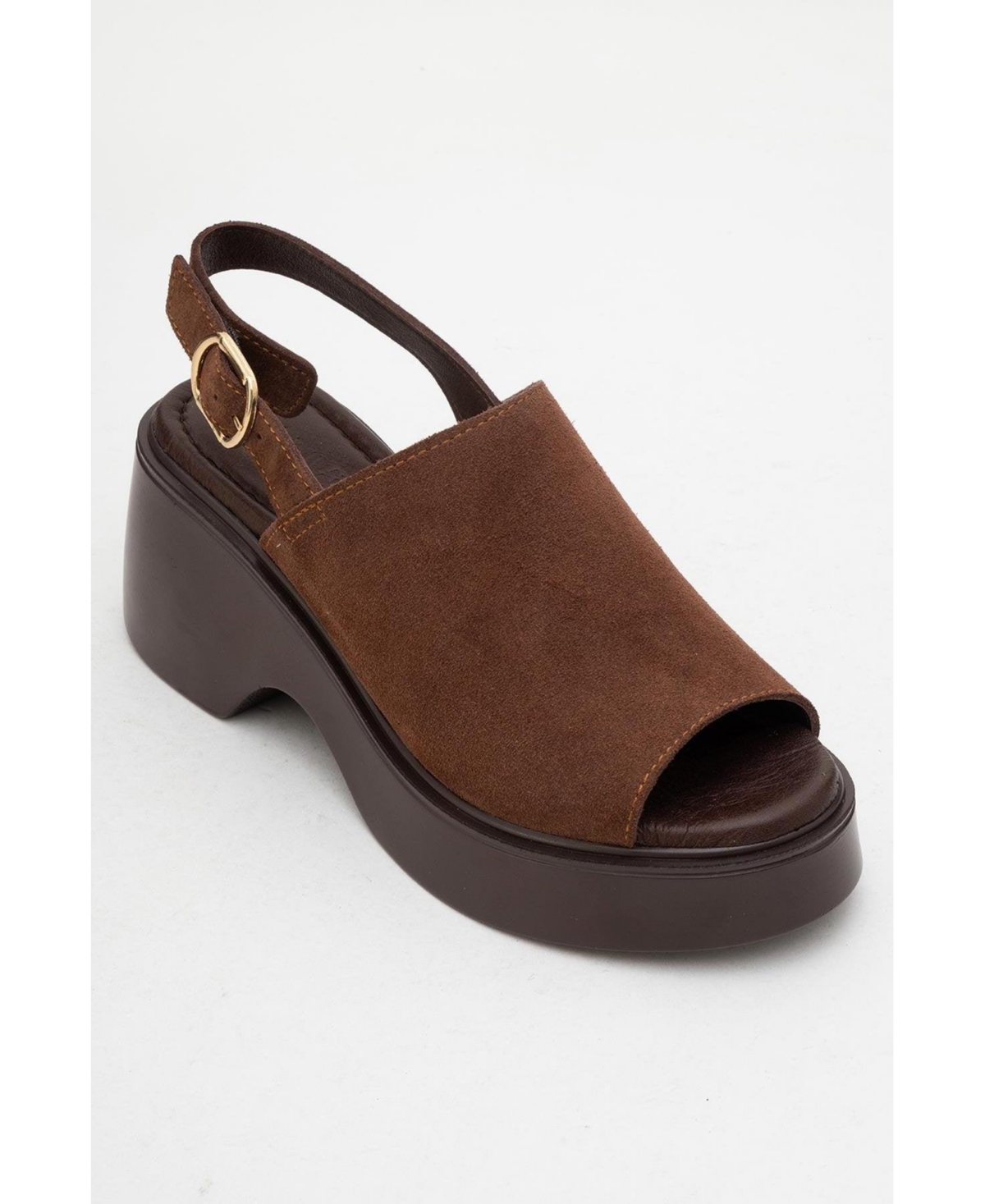 Power Leather Platform Wedge Sandals (Women) - Dark brown suede leather