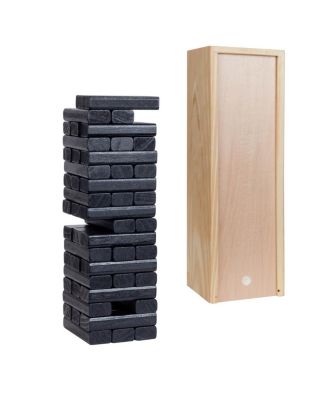 Walnut Stain Wood Blocks Tower Game with Wooden Box, 12 in.