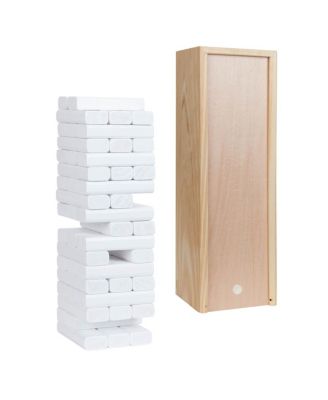 Walnut Stain Wood Blocks Tower Game with Wooden Box, 12 in.