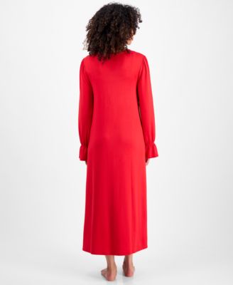 Women's Long-Sleeve Embroidered Knit Nightgown