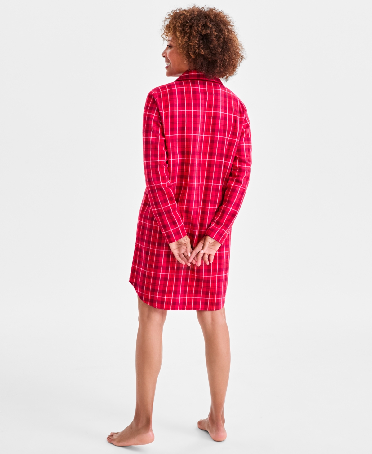 Charter Club Women's Cotton Flannel Printed Long Sleeve Sleepshirt In Pink