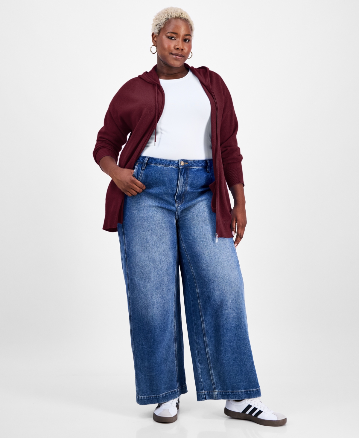 Charter Club Plus Size 100% Cashmere Zip-up Hoodie, Macy's Exclusive In Burgundy