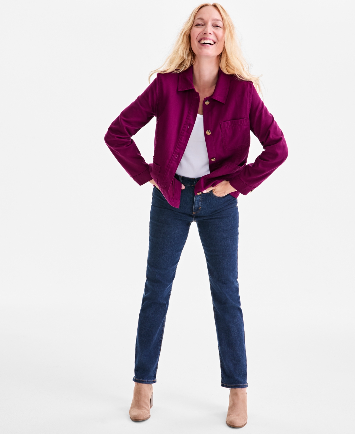 Style & Co Women's Button-front Long-sleeve Cargo Jacket, Macy's Exclusive In Purple
