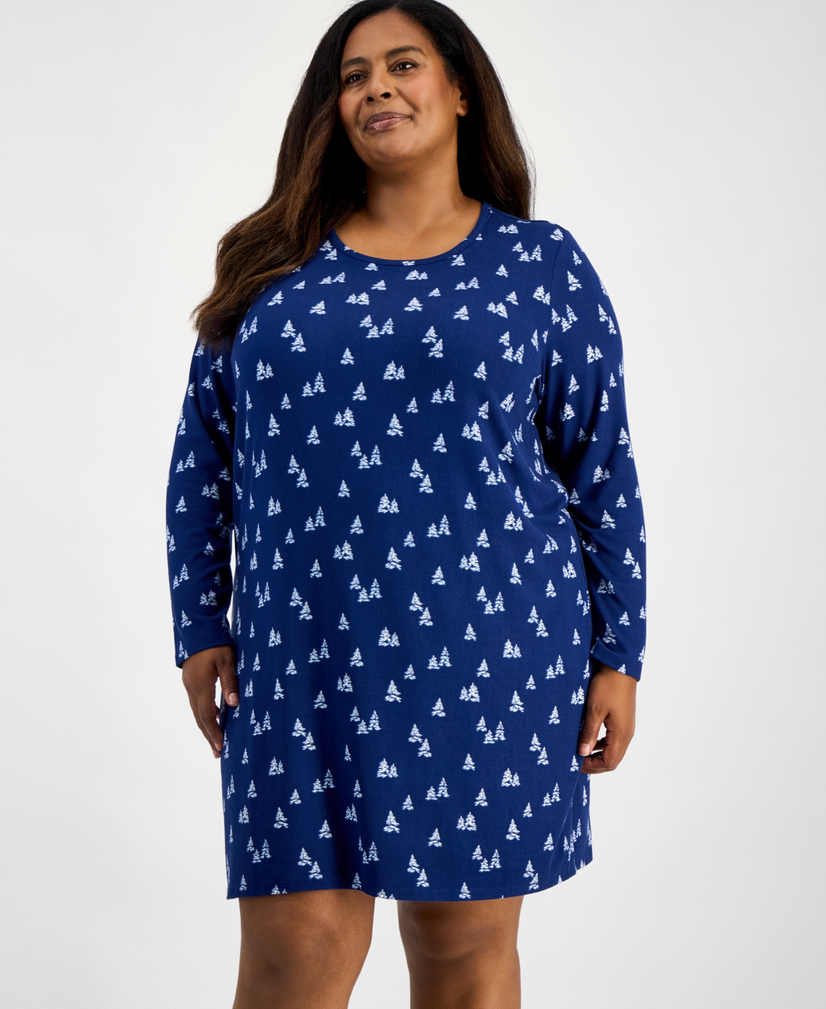 Charter Club Plus Size Soft Knit Printed Long Sleeve Sleepshirt In Blue