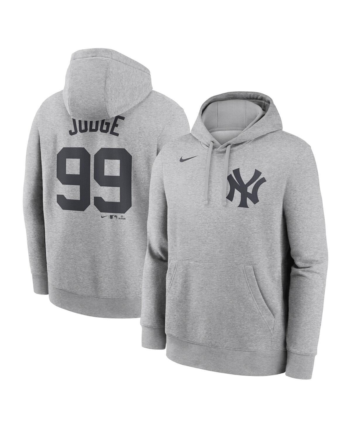 Мужская толстовка Aaron Judge Heather Gray New York Yankees с именем и номером игрока, флисовый пуловер с капюшоном