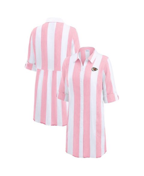 Женский топ Tommy Bahama Pink/White Kansas City Chiefs Rugby Beach Stripe Button-Up Tunic