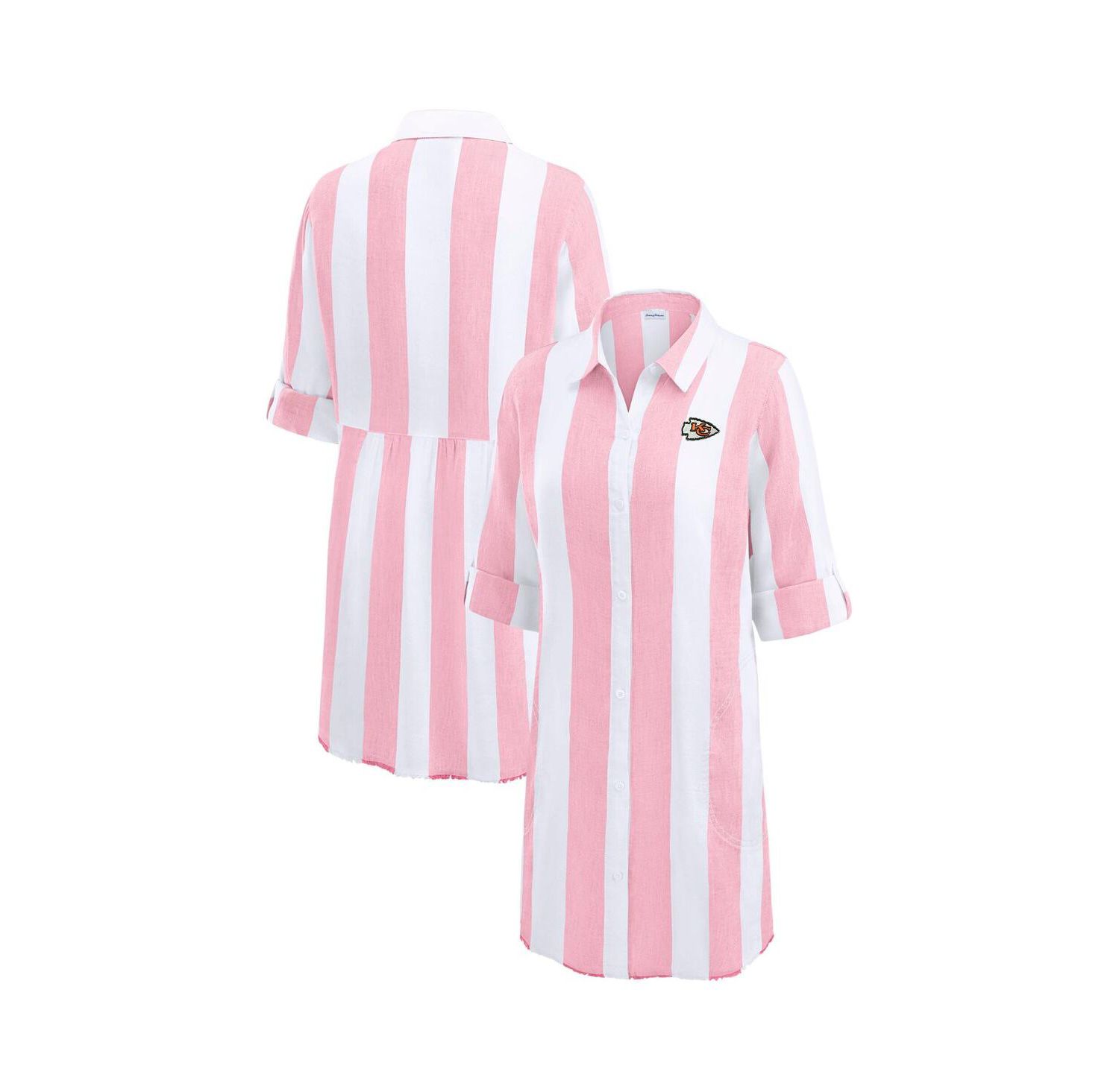 Women's Pink/White Kansas City Chiefs Rugby Beach Stripe Button-Up Tunic