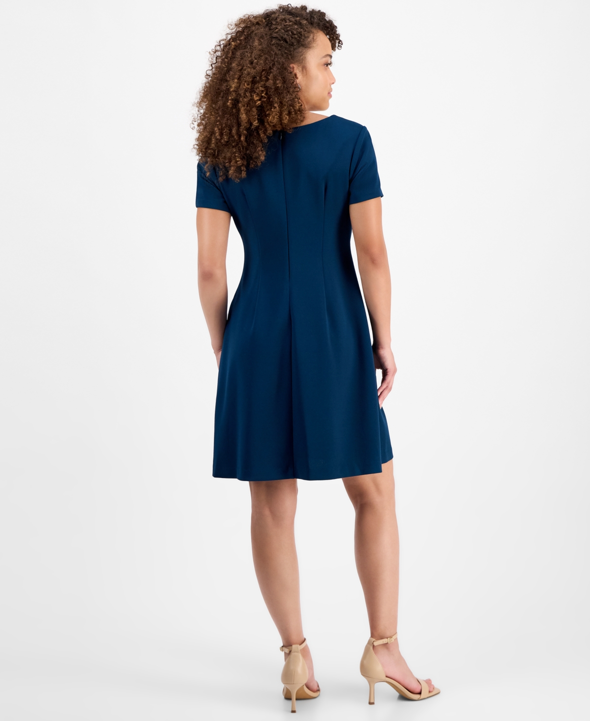 Connected Petite Dart-waist Short-sleeve Dress In Multi