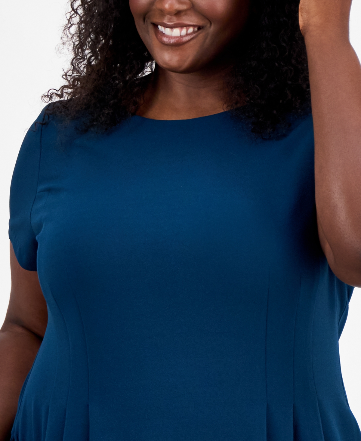 Connected Plus Size Pleated Fit & Flare Dress In Blue