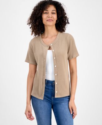 Style & Co - Petite Short-Sleeve Crewneck Cardigan