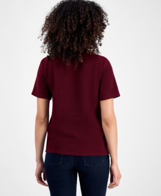 Petite Short-Sleeve Crewneck Cardigan