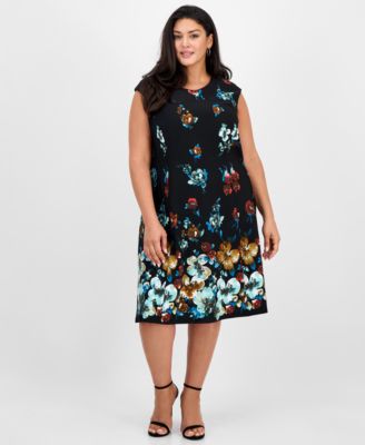 Connected - Plus Size Floral-Print Fit & Flare Dress
