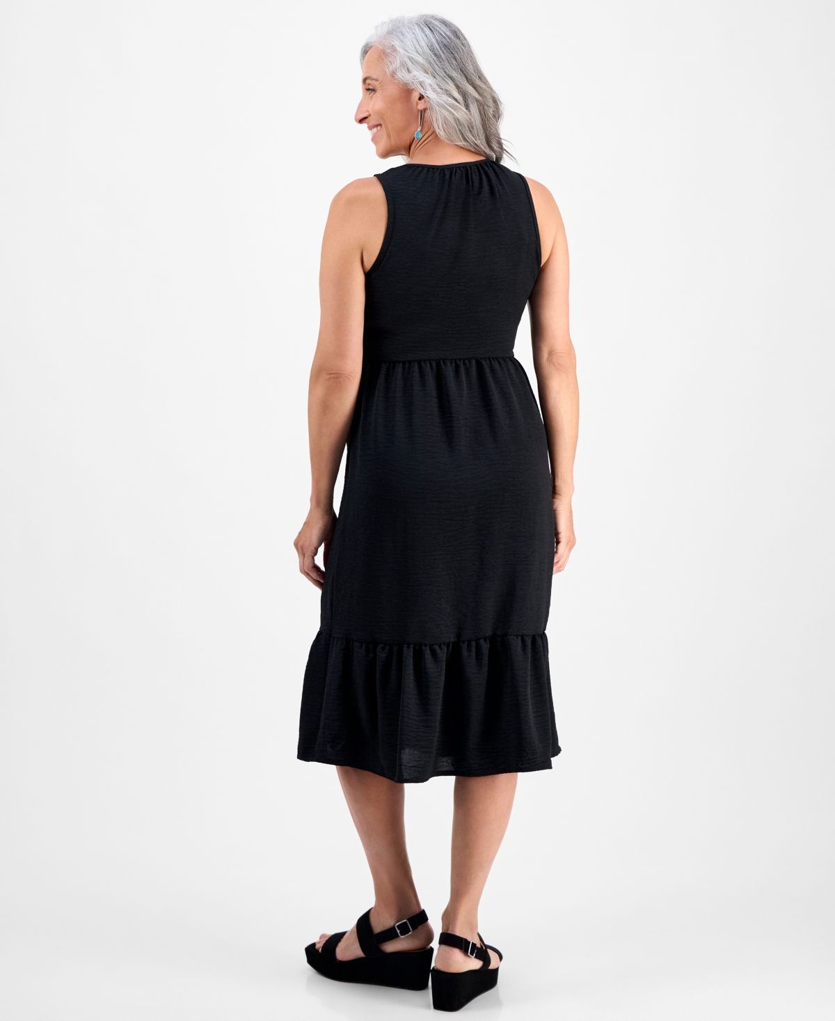 Style & Co Petite Button-front Sleeveless Midi Dress, Macy's Exclusive In Black