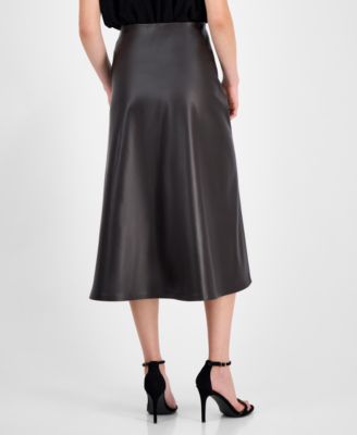 Petite Pull-On Faux-Leather Midi Skirt