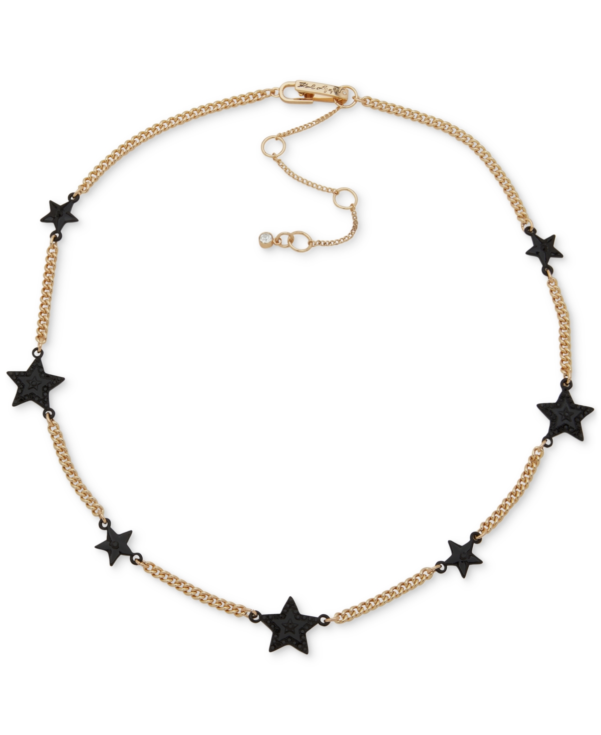 Karl Lagerfeld Pave Star Station Collar Necklace, 16" + 3" Extender In Black