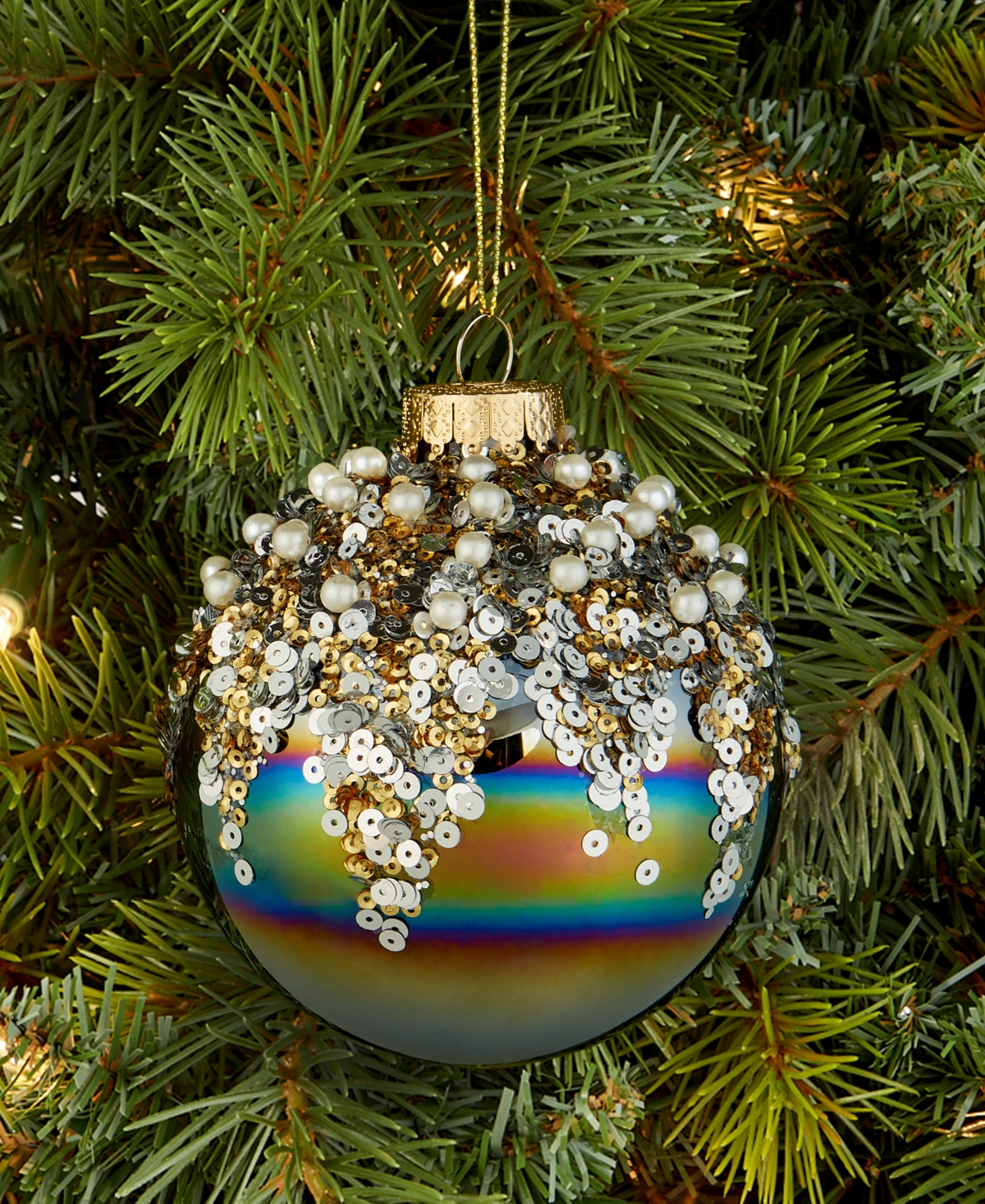 Holiday Lane Enchanted Forest Glass Embellished Ball Ornament, Macy's Exclusive In Transparent