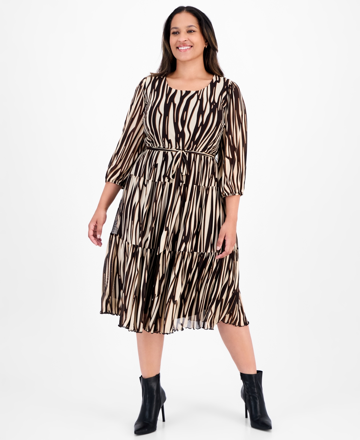 Sandra Darren Plus Size 3/4-sleeve Tiered Mesh Dress In Multi