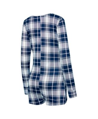 Women's Navy New York Yankees Ashford Plaid V-Neck Knit Romper