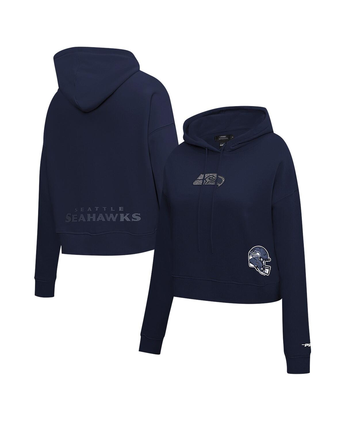 Women's College Navy Seattle Seahawks Jeweled Cropped Pullover Hoodie - College Navy