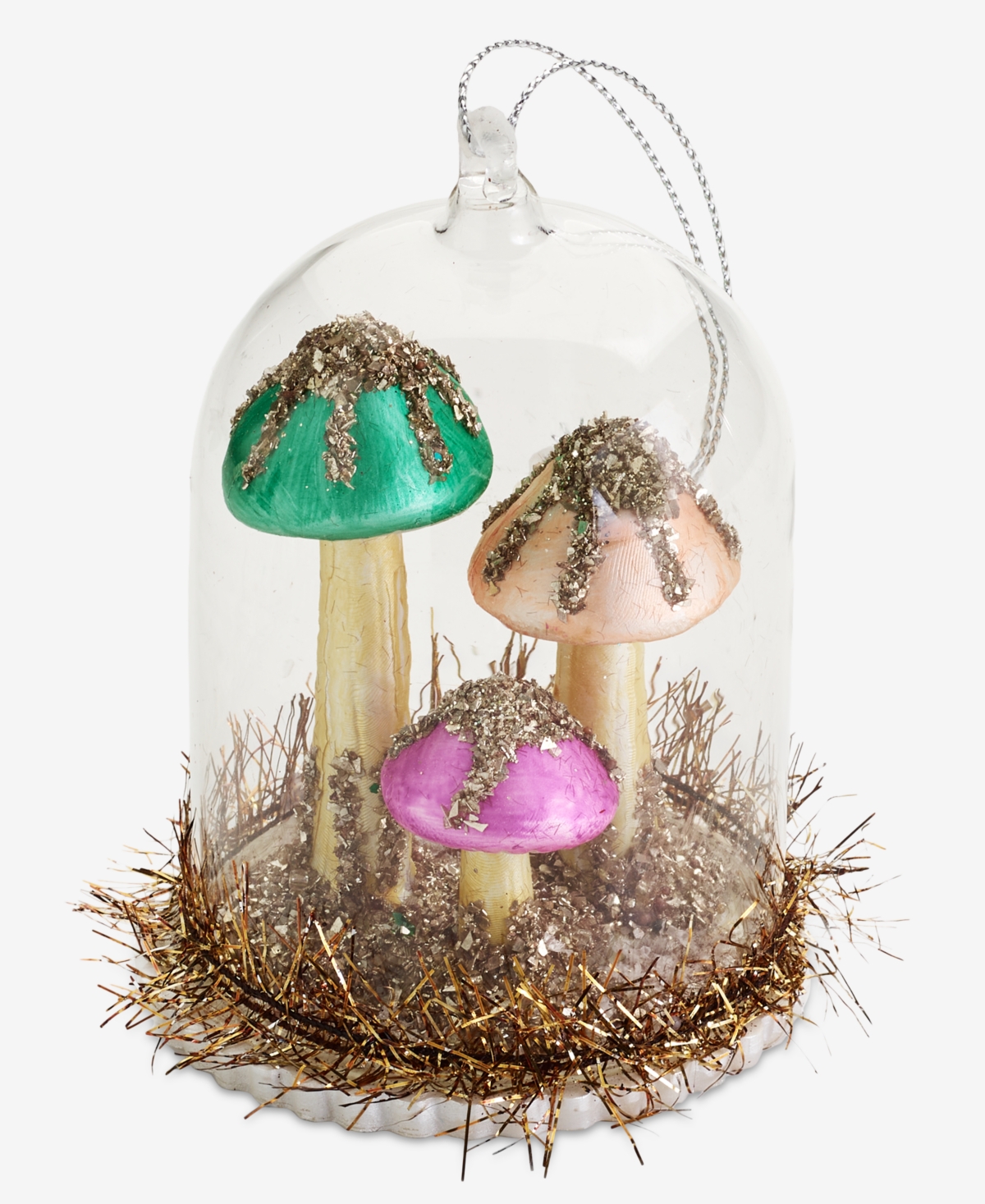 Holiday Lane Enchanted Forest Glass Colorful Mushrooms Ornament, Macy's Exclusive In Transparent