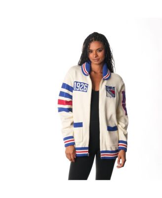 Men's and Women's Cream New York Rangers Jacquard Full Zip Sweater