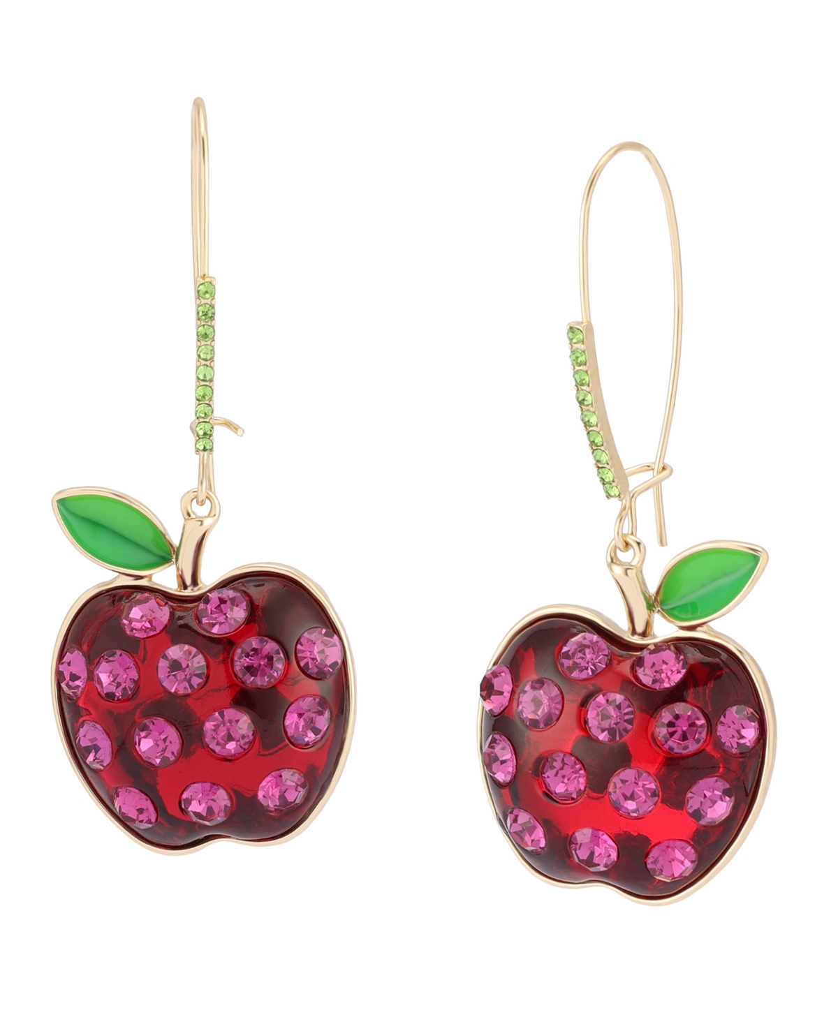Faux Stone Straight Apple Dangle Drop Earrings - Red, Gold