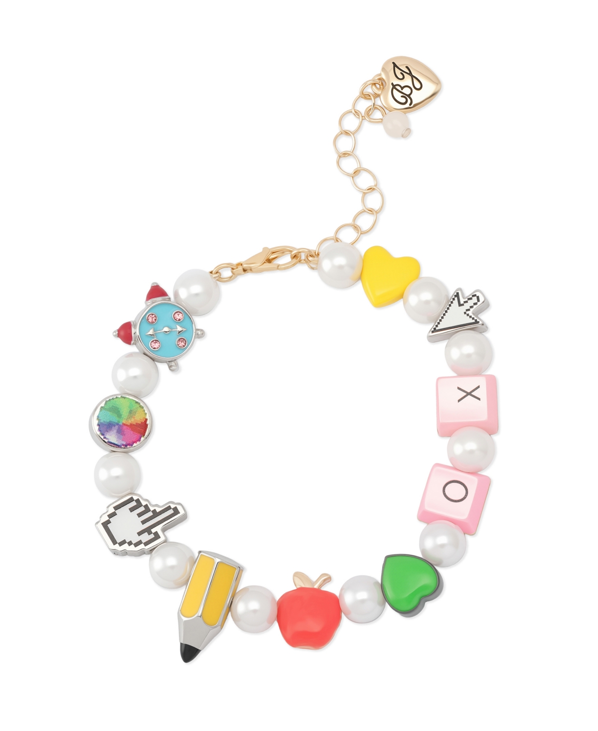 Faux Stone Straight Back to School Cultivated Pearl Charm Bracelet - Multi, Gold