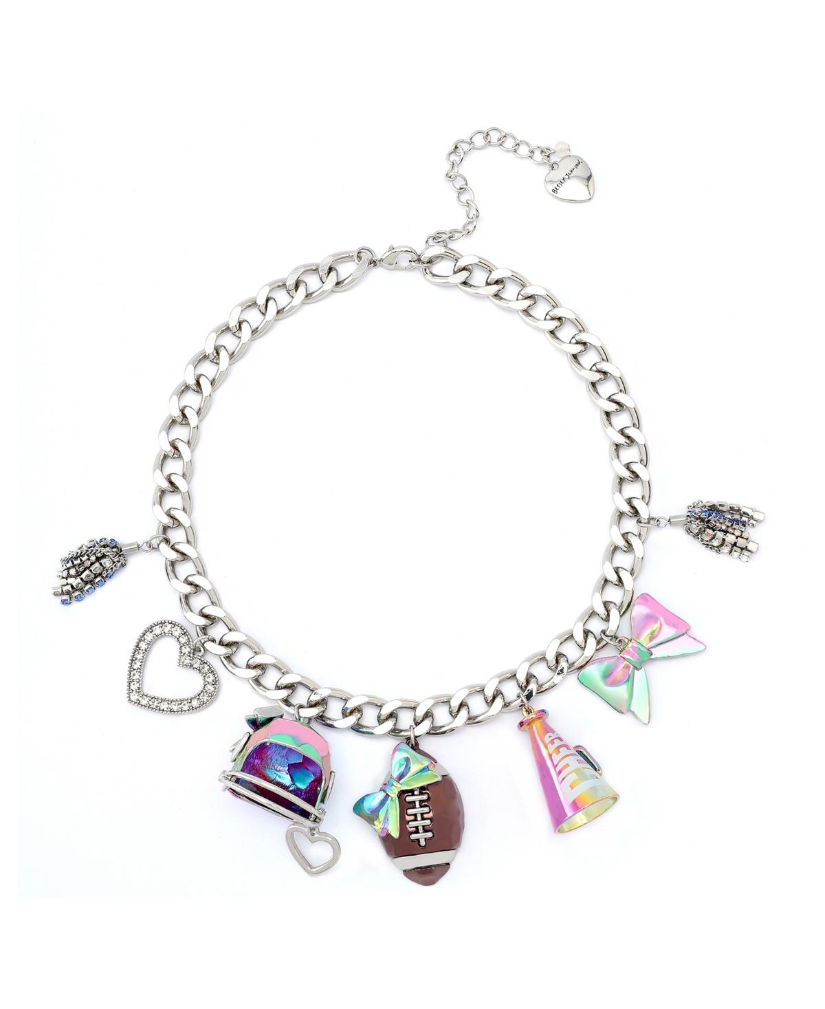 Faux Stone Kick Off Football Charm Bib Necklace - Multi, Rhodium