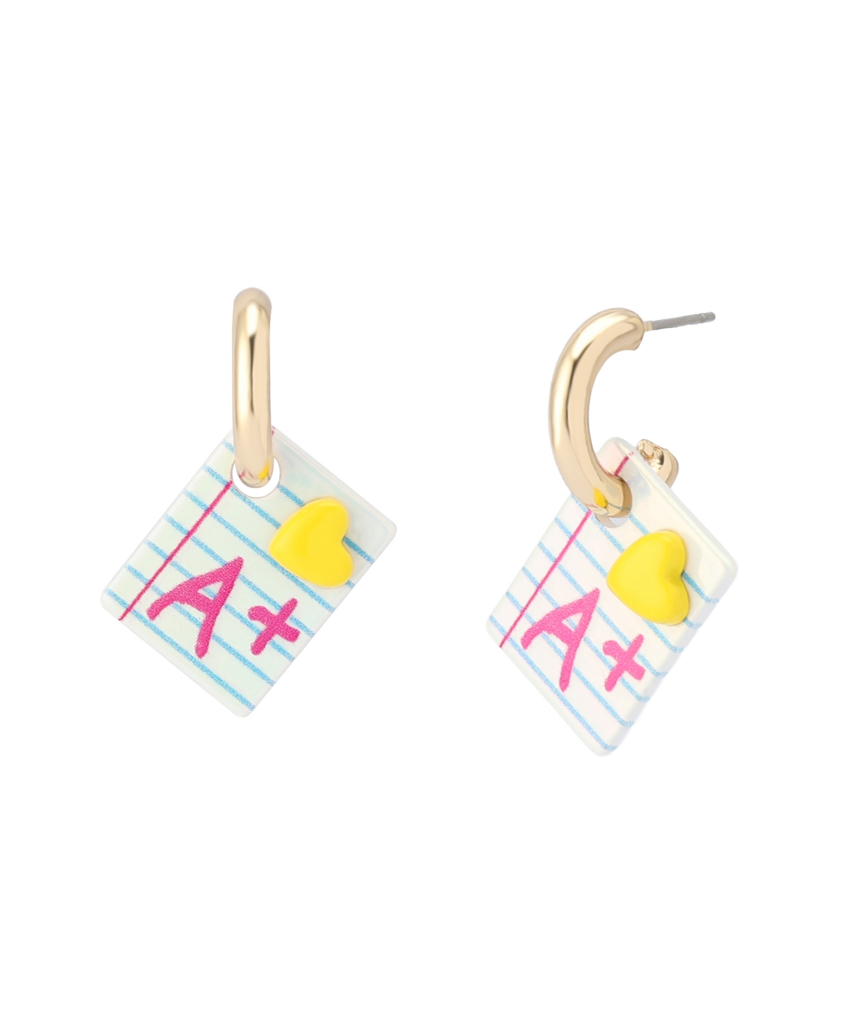 Back to School A+ Grade Charm Huggie Earrings - White, Gold
