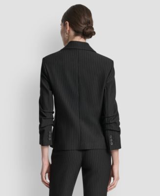 Women's Pinstripe Ruched-Sleeve One-Button Blazer