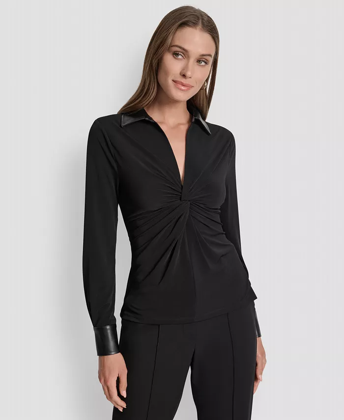 Women's Twist-Front Contrast-Trim Top