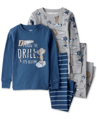 Carter's - Toddler Boys Construction-Print 100% Cotton Long-Sleeve Snug-Fit 4-Piece Pajamas